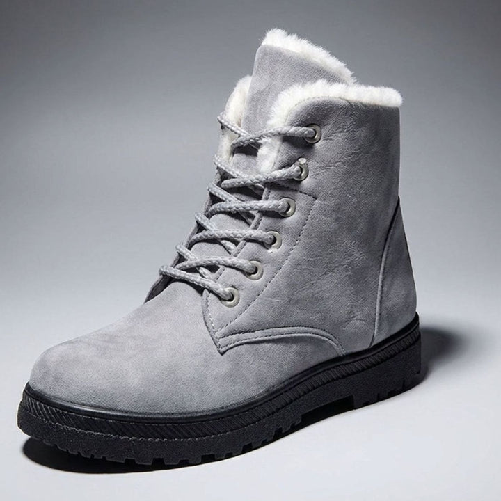 Women's Faux-Suede Fleece-Lined Lace-Up Winter Ankle Boots - Grey