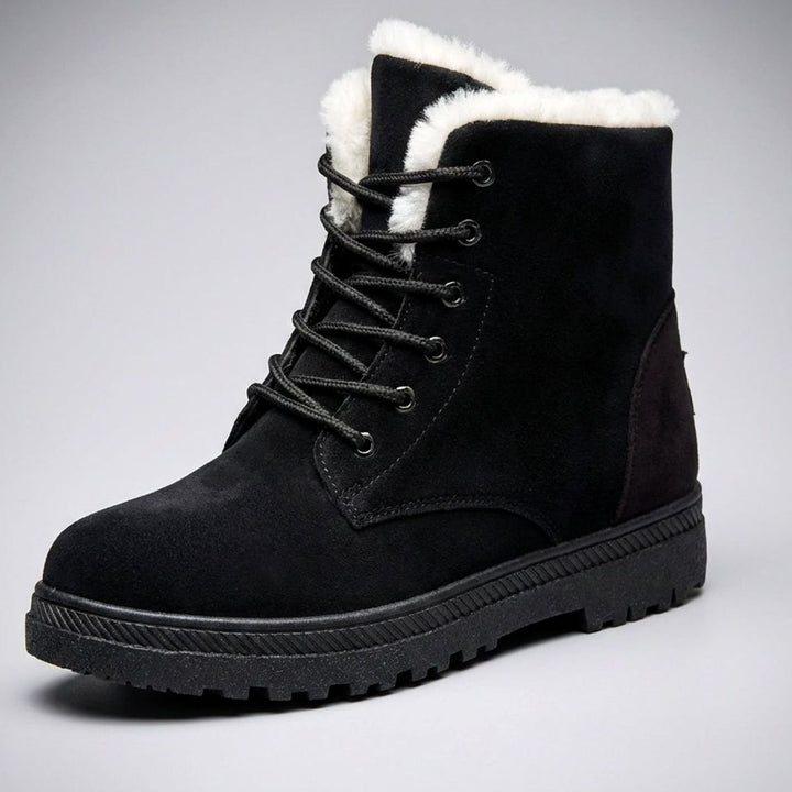 Women's Faux-Suede Fleece-Lined Lace-Up Winter Ankle Boots - Black
