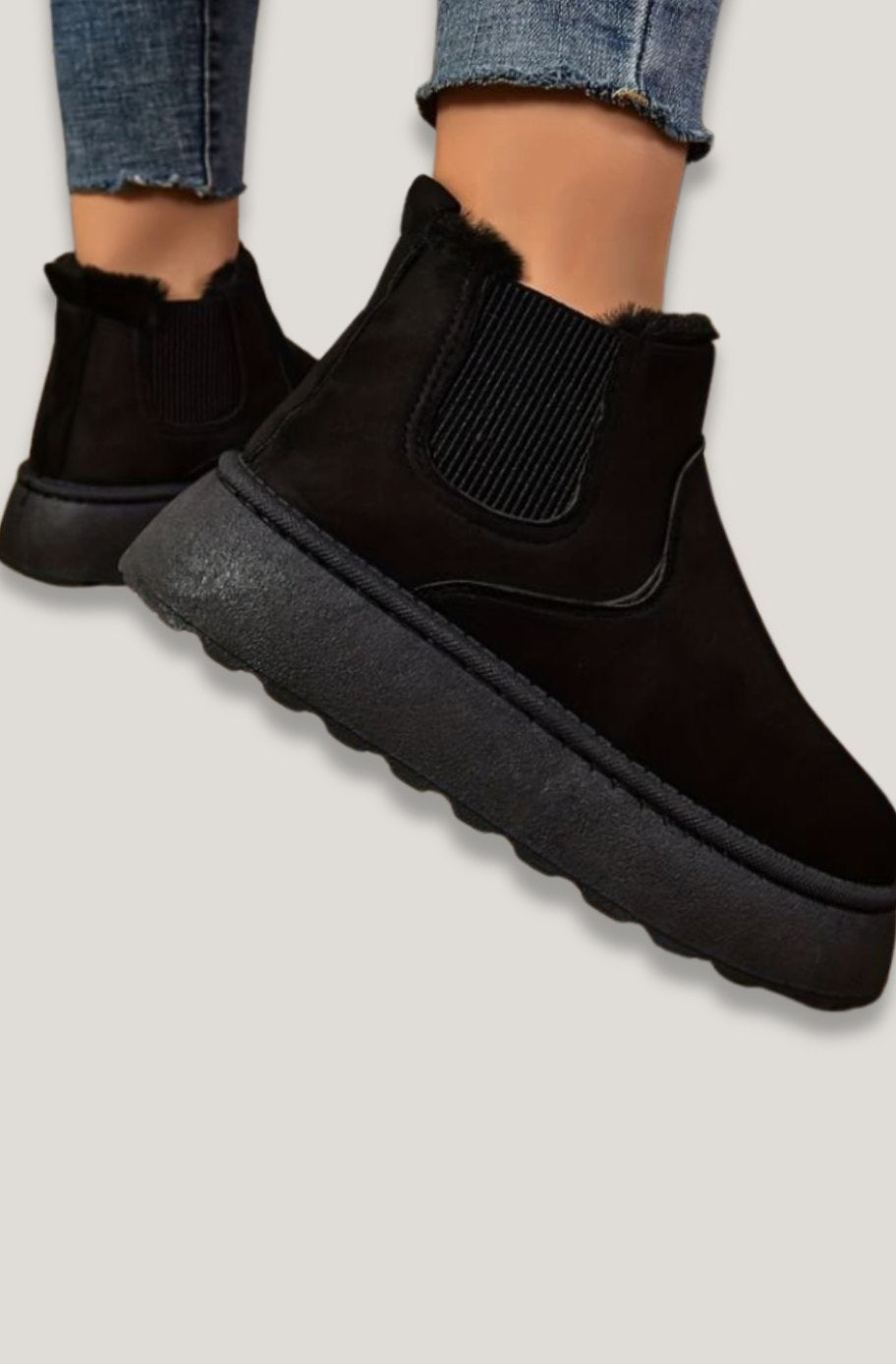 Women's Faux-Suede Fur-Lined Flatform Chelsea Ankle Boots