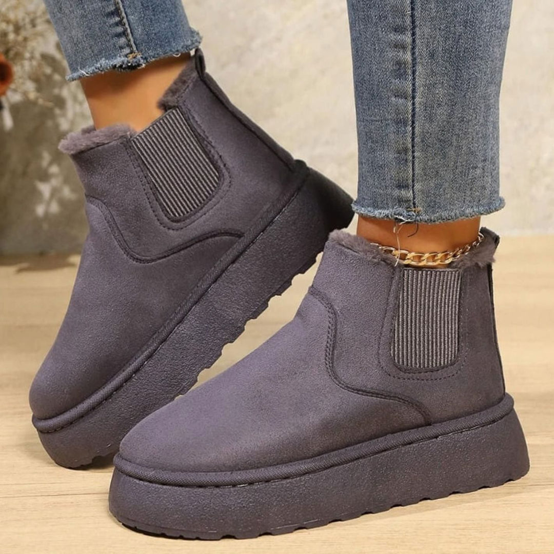 Women's Faux-Suede Fur-Lined Flatform Chelsea Ankle Boots - Purple