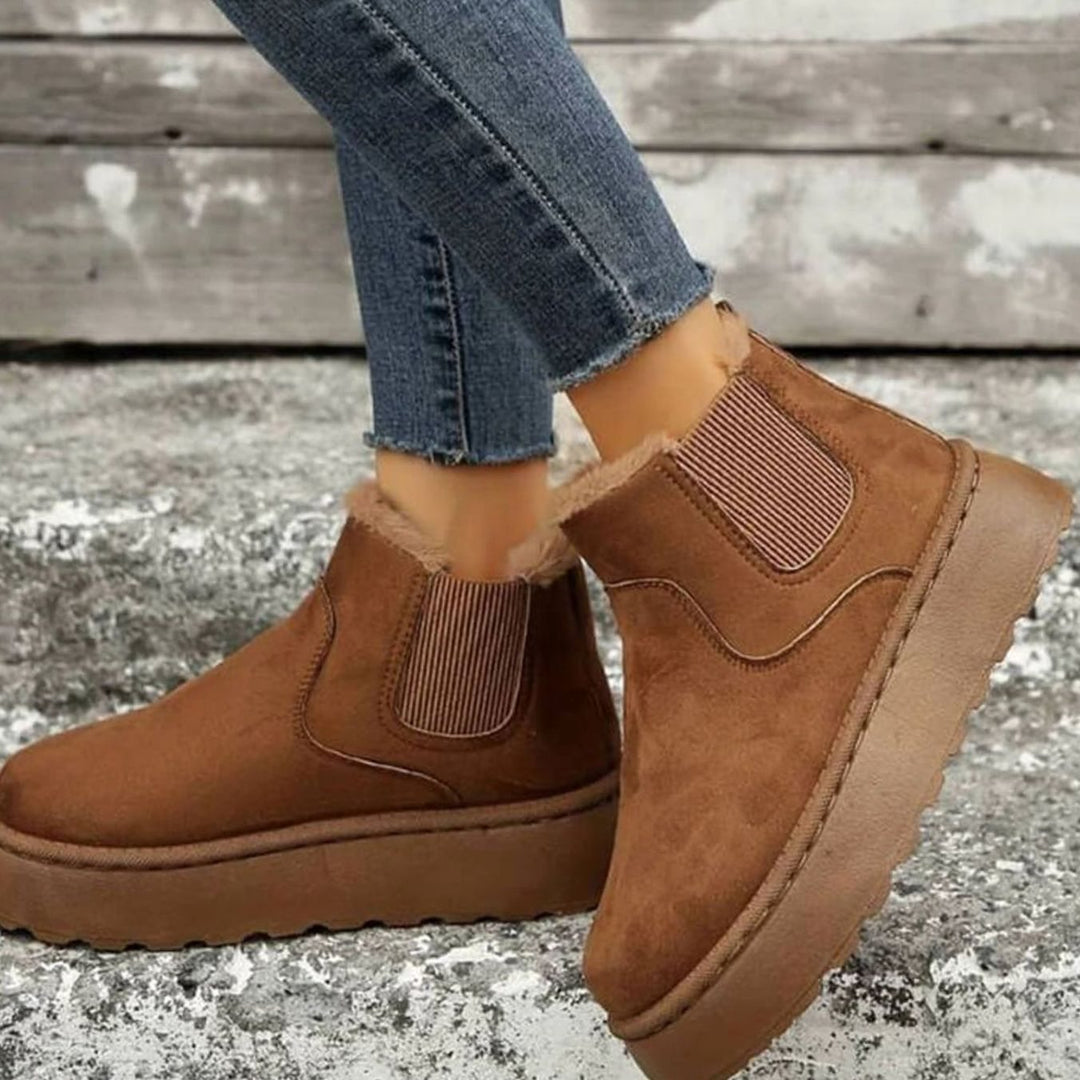 Women's Faux-Suede Fur-Lined Flatform Chelsea Ankle Boots - Light Brown