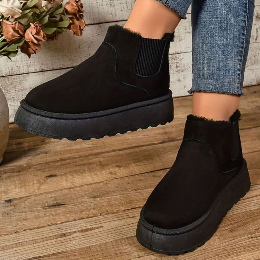Women's Faux-Suede Fur-Lined Flatform Chelsea Ankle Boots - Black