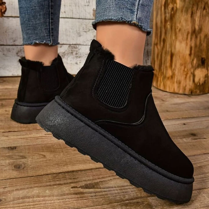 Women's Faux-Suede Fur-Lined Flatform Chelsea Ankle Boots
