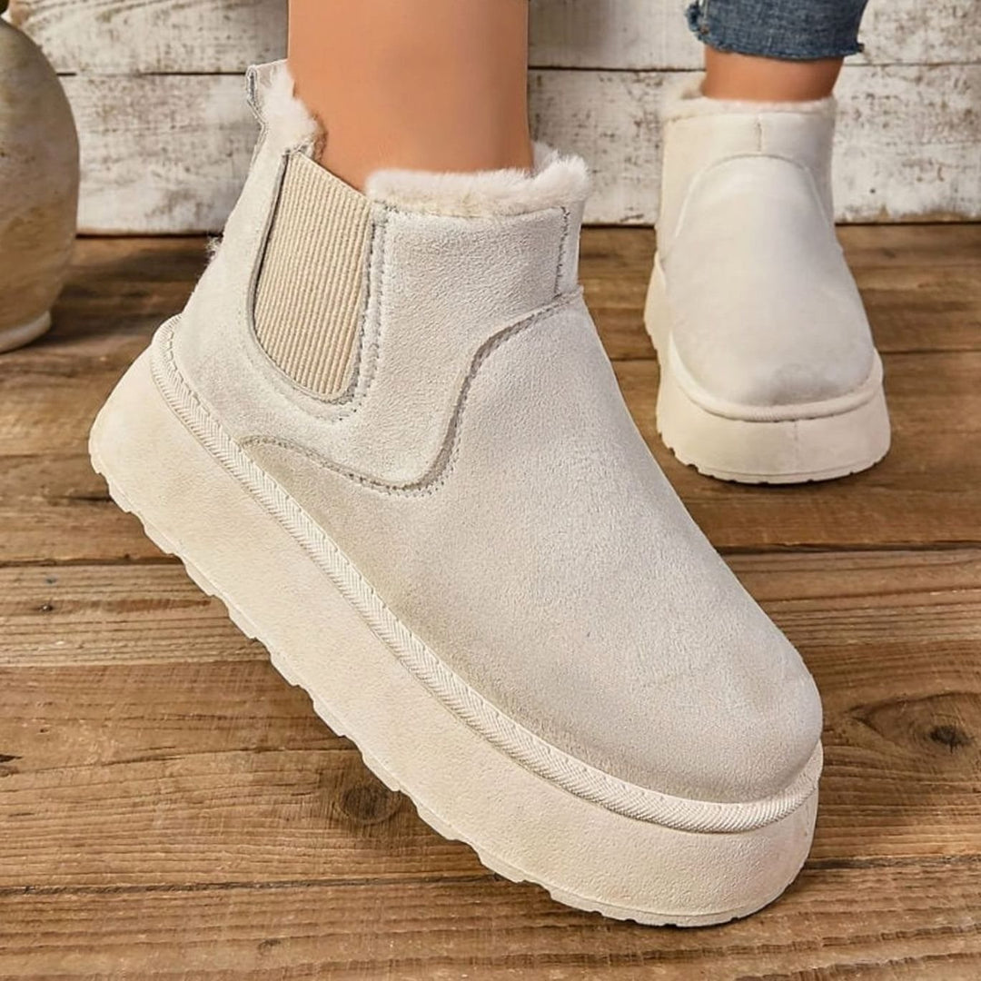Women's Faux-Suede Fur-Lined Flatform Chelsea Ankle Boots