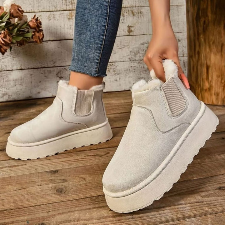 Women's Faux-Suede Fur-Lined Flatform Chelsea Ankle Boots - White