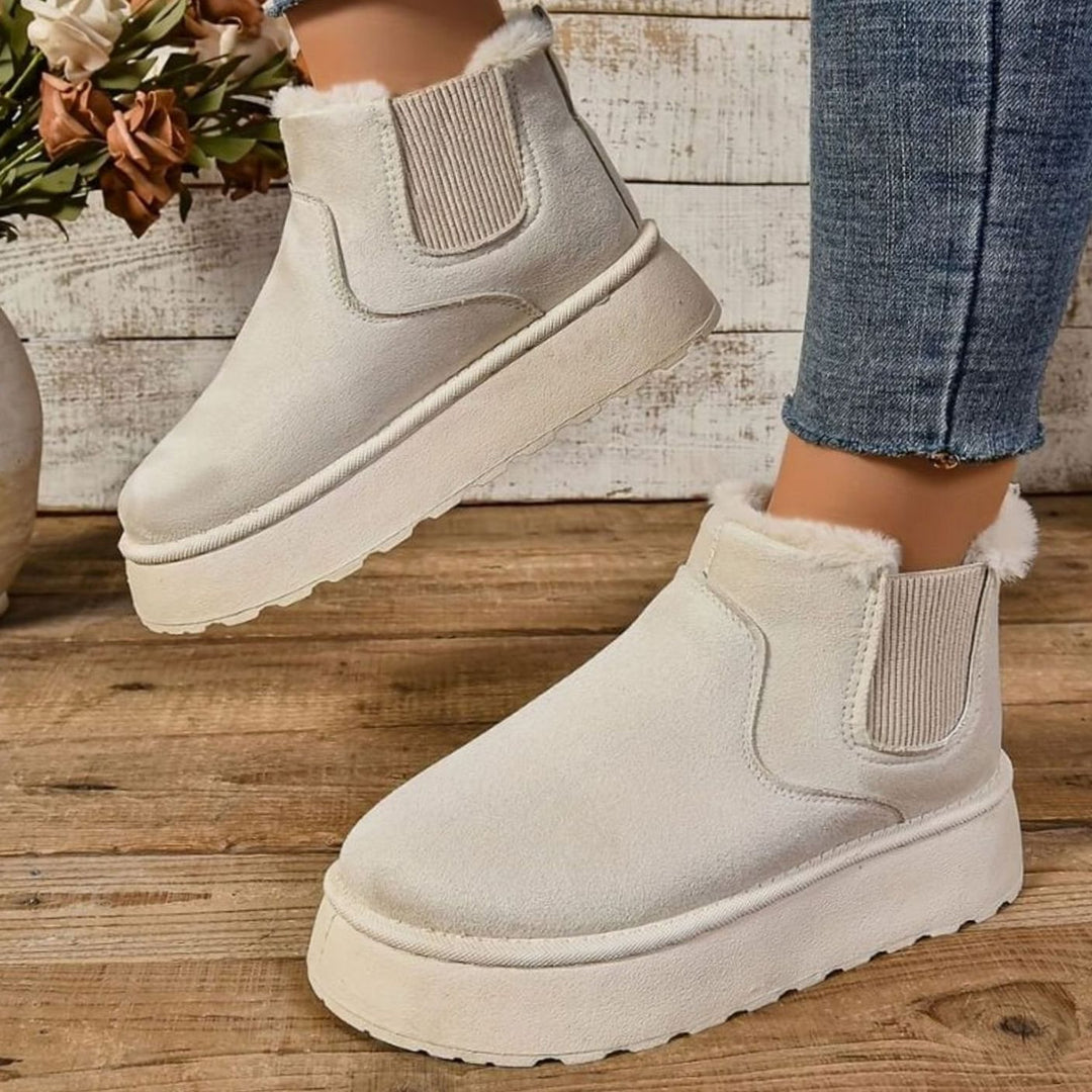 Women's Faux-Suede Fur-Lined Flatform Chelsea Ankle Boots