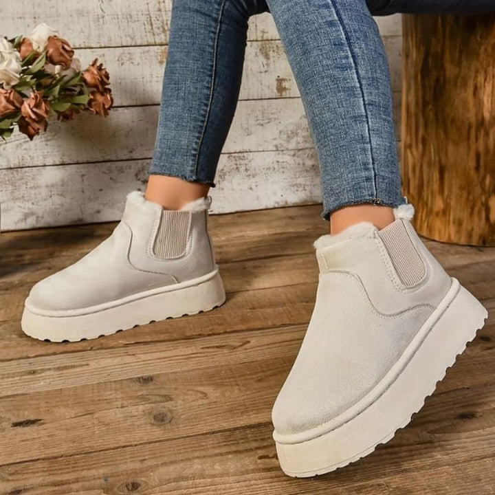 Women's Faux-Suede Fur-Lined Flatform Chelsea Ankle Boots