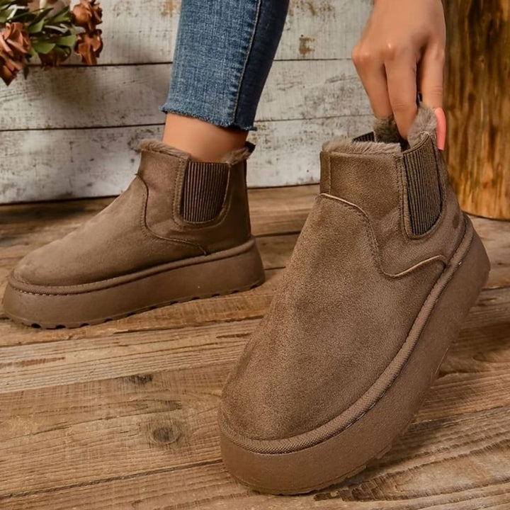 Women's Faux-Suede Fur-Lined Flatform Chelsea Ankle Boots - Brown