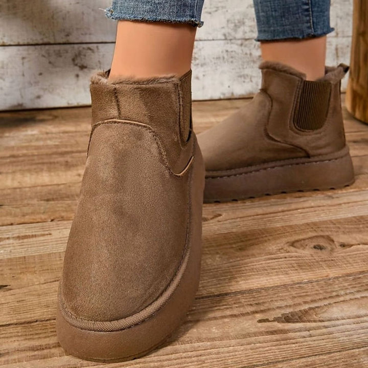 Women's Faux-Suede Fur-Lined Flatform Chelsea Ankle Boots