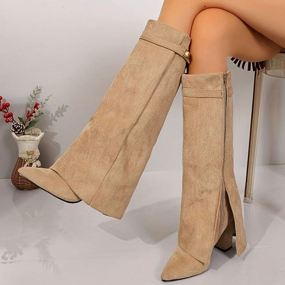 Women's Faux Suede Knee-High Block Heel Pointed Toe Boots