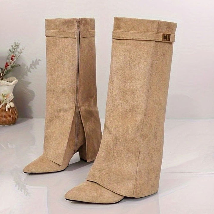 Women's Faux Suede Knee-High Block Heel Pointed Toe Boots