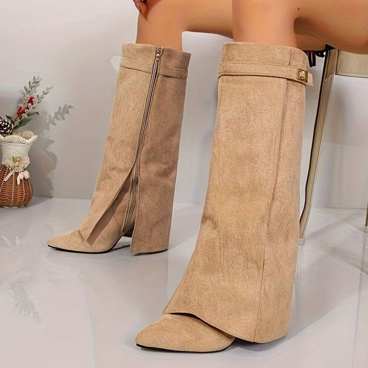 Women's Faux Suede Knee-High Block Heel Pointed Toe Boots