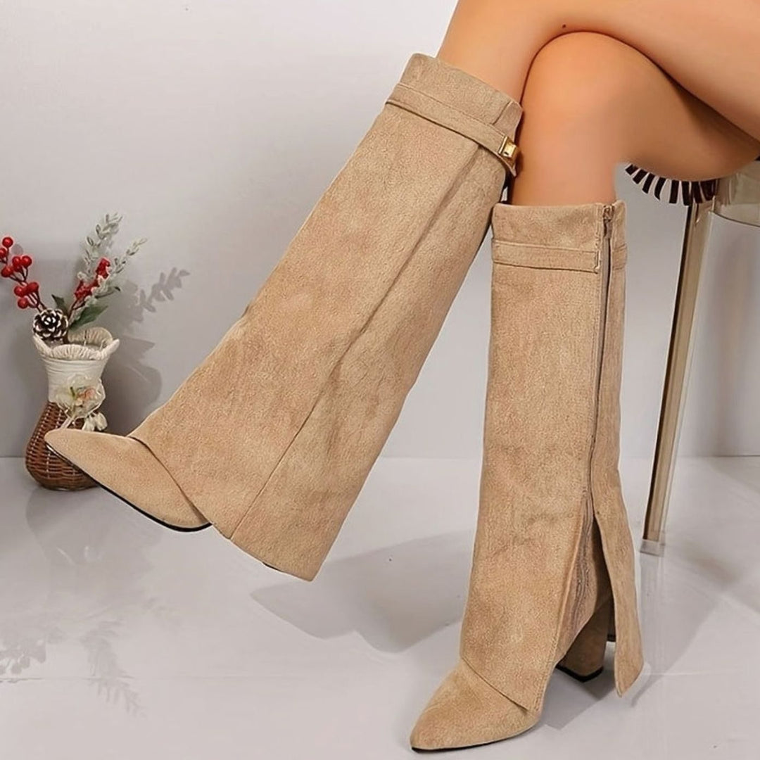 Women's Faux Suede Knee-High Block Heel Pointed Toe Boots