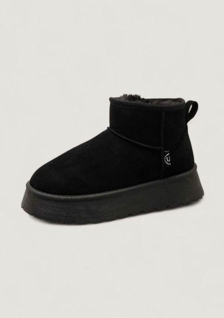 Women's Faux-Suede Platform Soft Winter Ankle Boots - Black