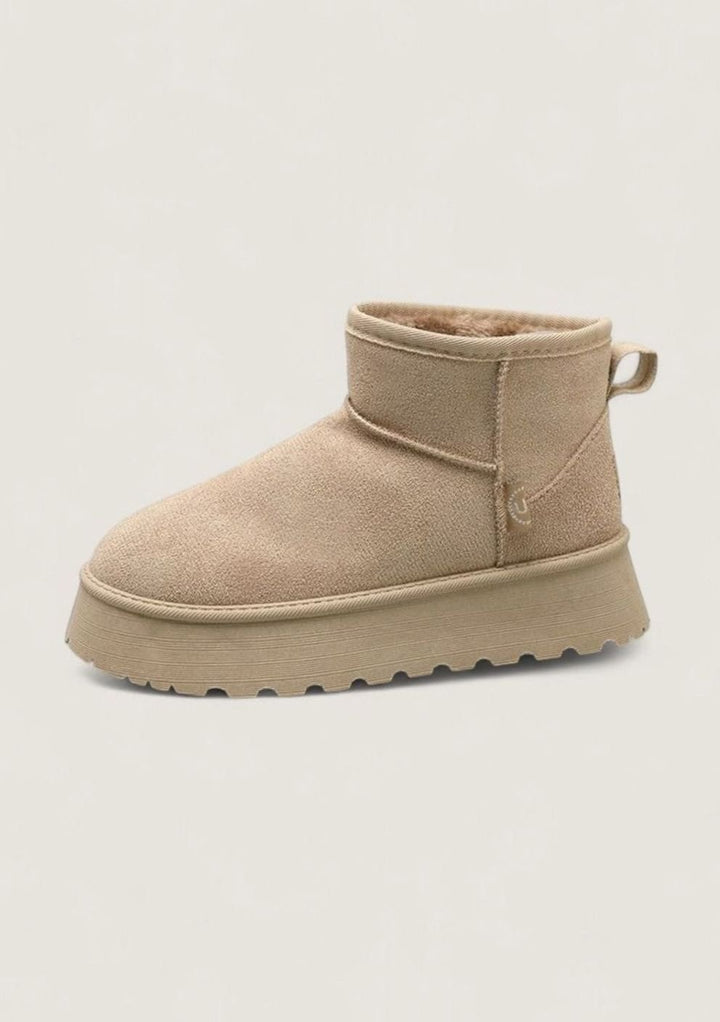 Women's Faux-Suede Platform Soft Winter Ankle Boots - Beige