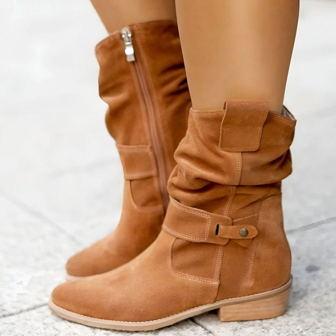 Women's Faux Suede Slouchy Block-Heel Mid-Calf Boots