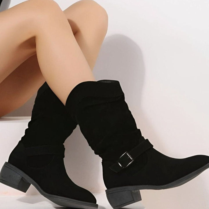 Women's Faux Suede Slouchy Block-Heel Mid-Calf Boots