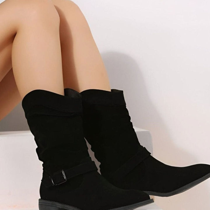 Women's Faux Suede Slouchy Block-Heel Mid-Calf Boots