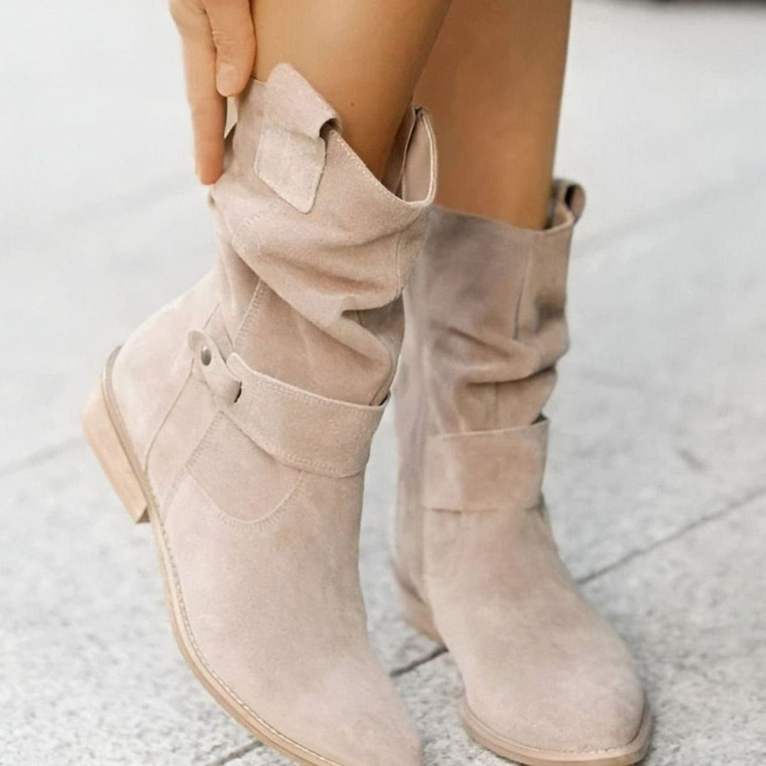 Women's Faux Suede Slouchy Block-Heel Mid-Calf Boots