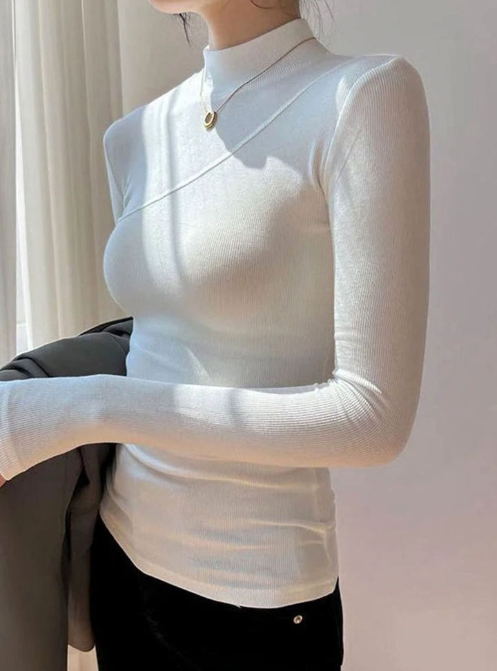 Women's Fitted Ribbed Roll Neck Jumper Long-Sleeve