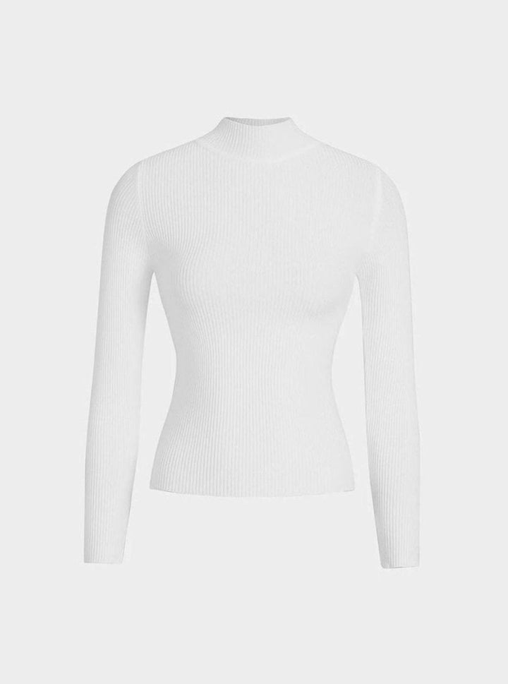 Women's Fitted Ribbed Roll Neck Jumper Polo Neck Knit Top