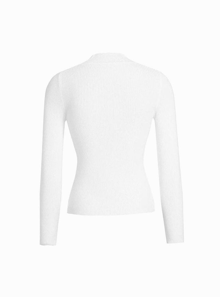 Women's Fitted Ribbed Roll Neck Jumper Polo Neck Knit Top
