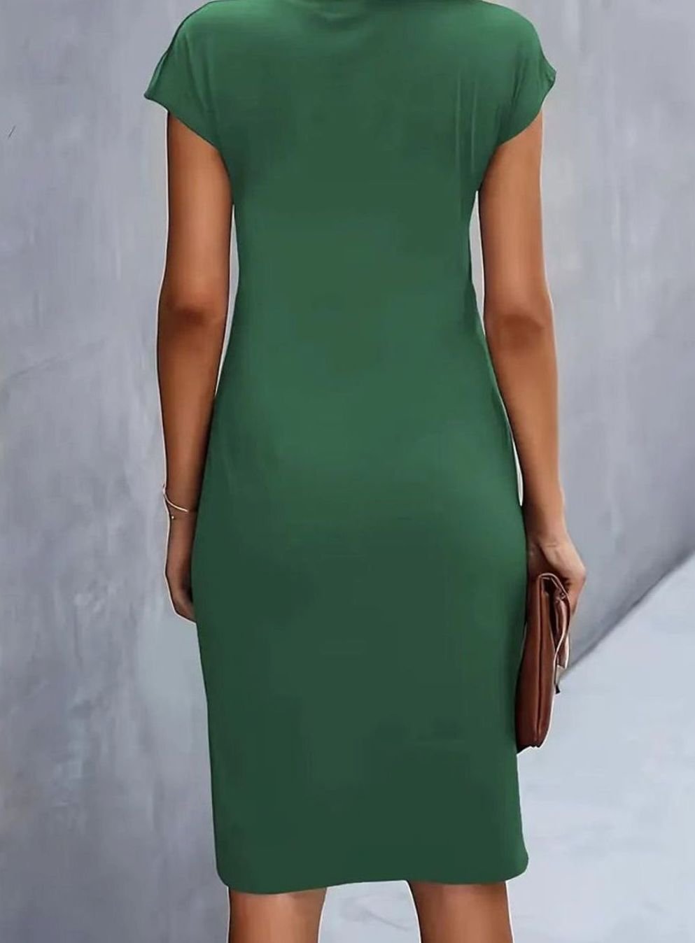 Women's Fitted Round-Neck Side-Draped Cap-Sleeve Midi Dress