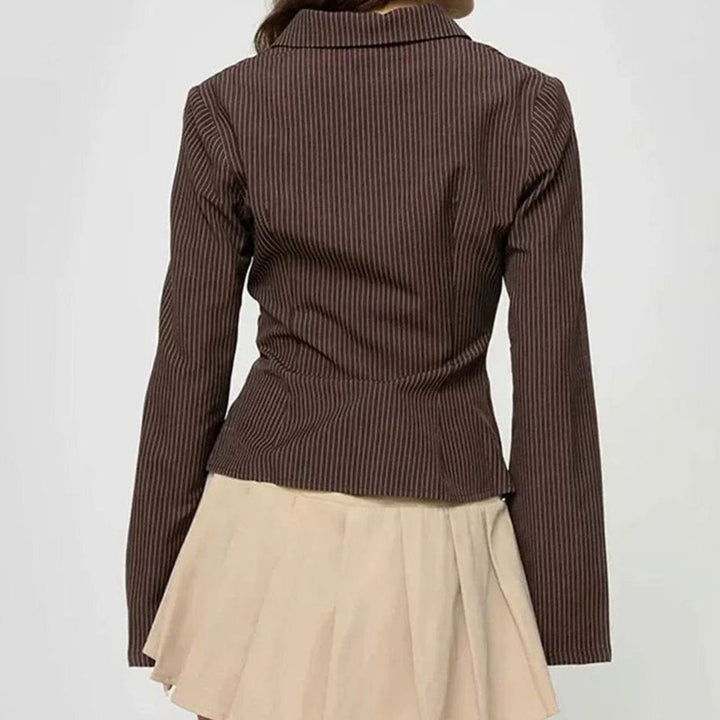 Women's Fitted Striped Vintage Button-Down Blouse Flared Cuffs