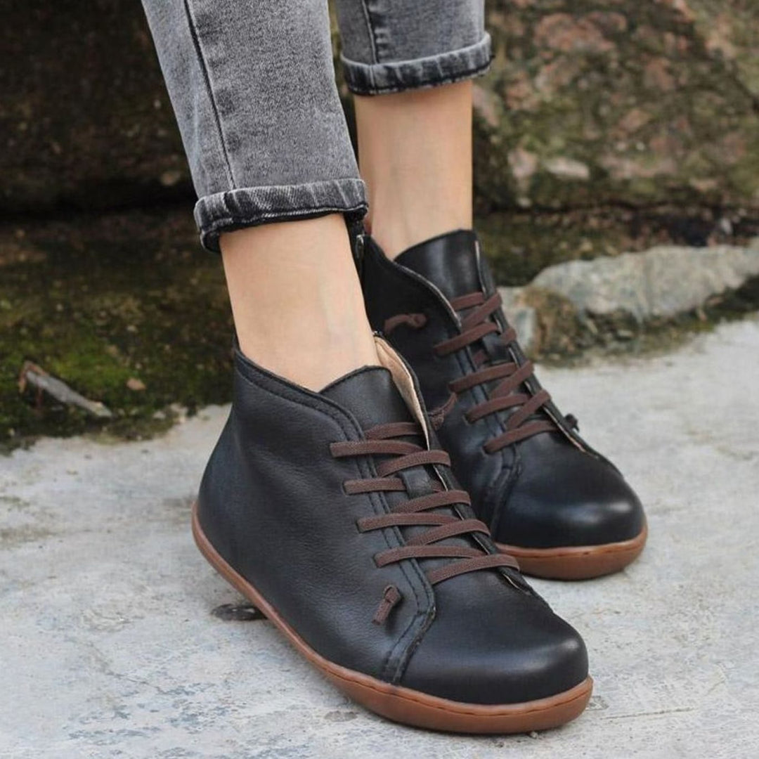 Women's Flat Lace-Up Side-Zip Suede Leather Ankle Boots