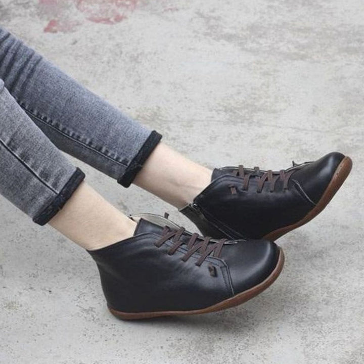 Women's Flat Lace-Up Side-Zip Suede Leather Ankle Boots