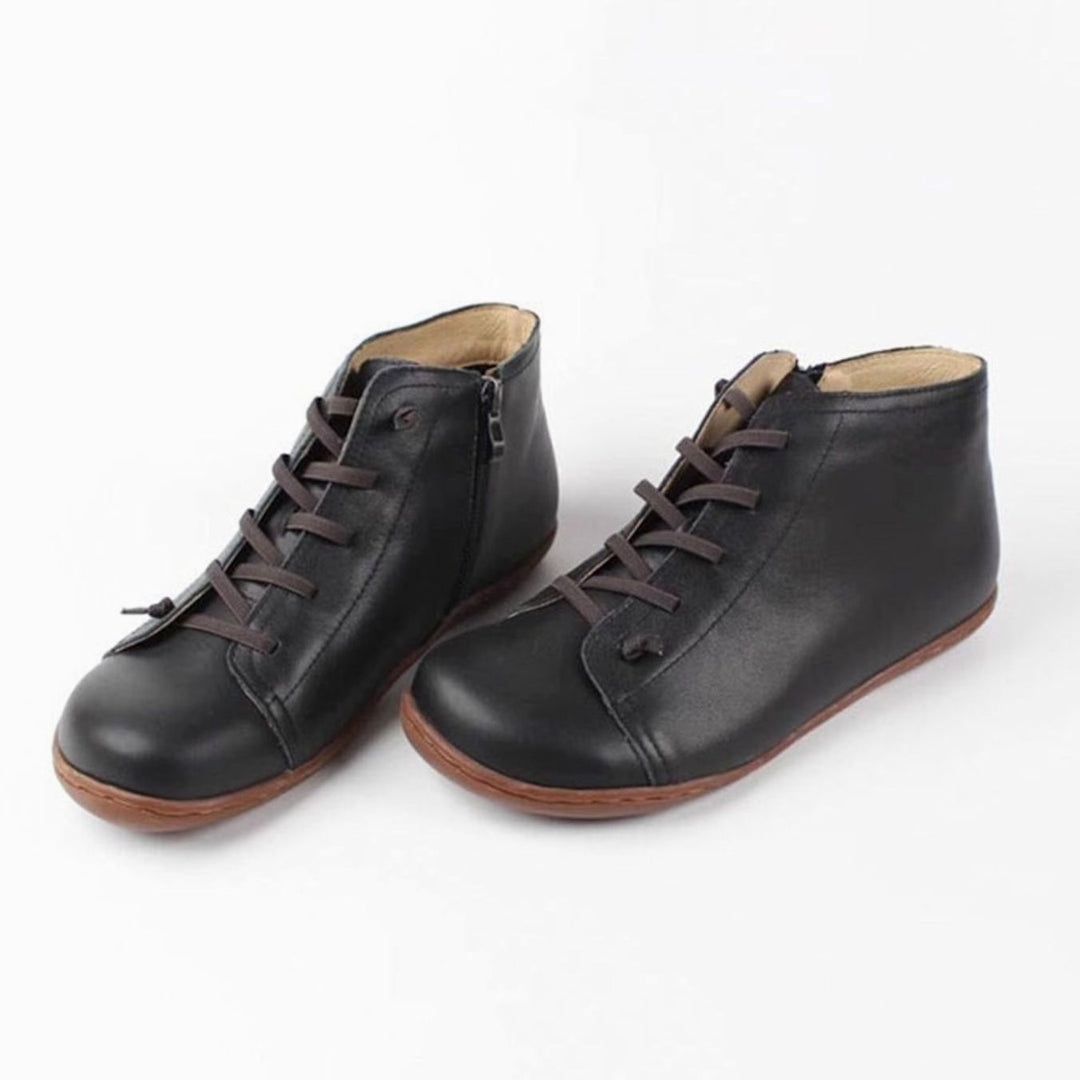Women's Flat Lace-Up Side-Zip Suede Leather Ankle Boots