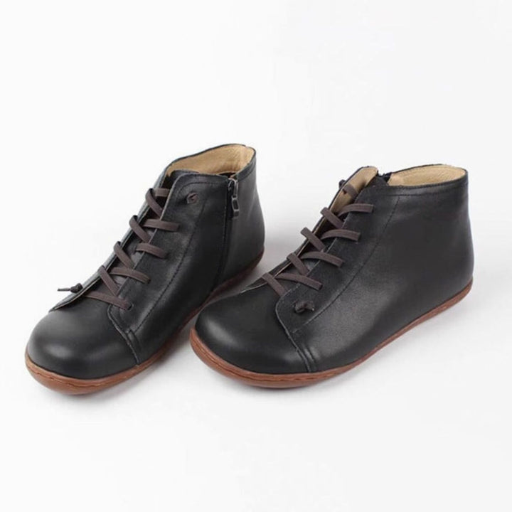 Women's Flat Lace-Up Side-Zip Suede Leather Ankle Boots