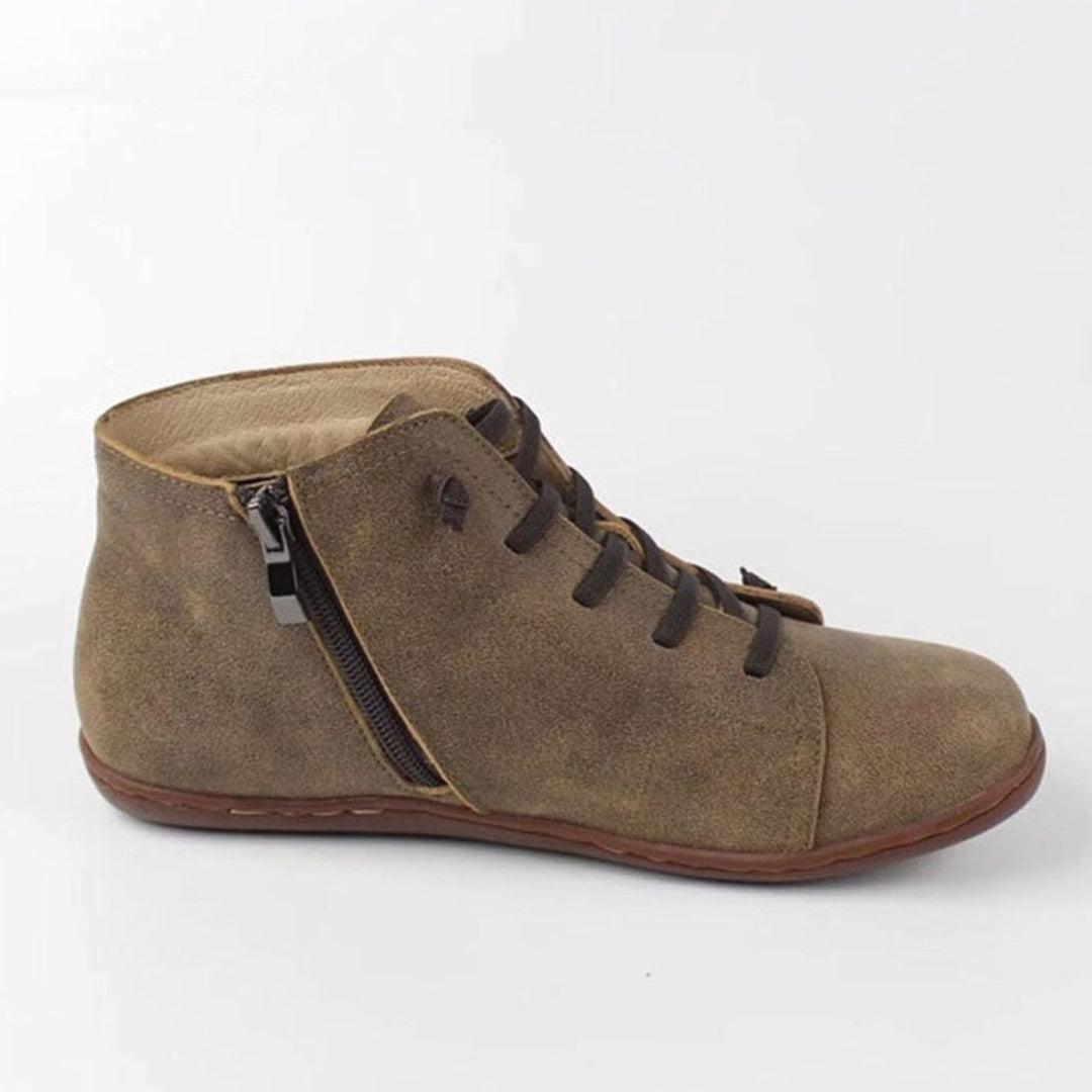 Women's Flat Lace-Up Side-Zip Suede Leather Ankle Boots
