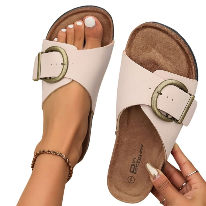 Women's Flat Open-Toe Buckle-Strap Slip-On Sandal Slippers