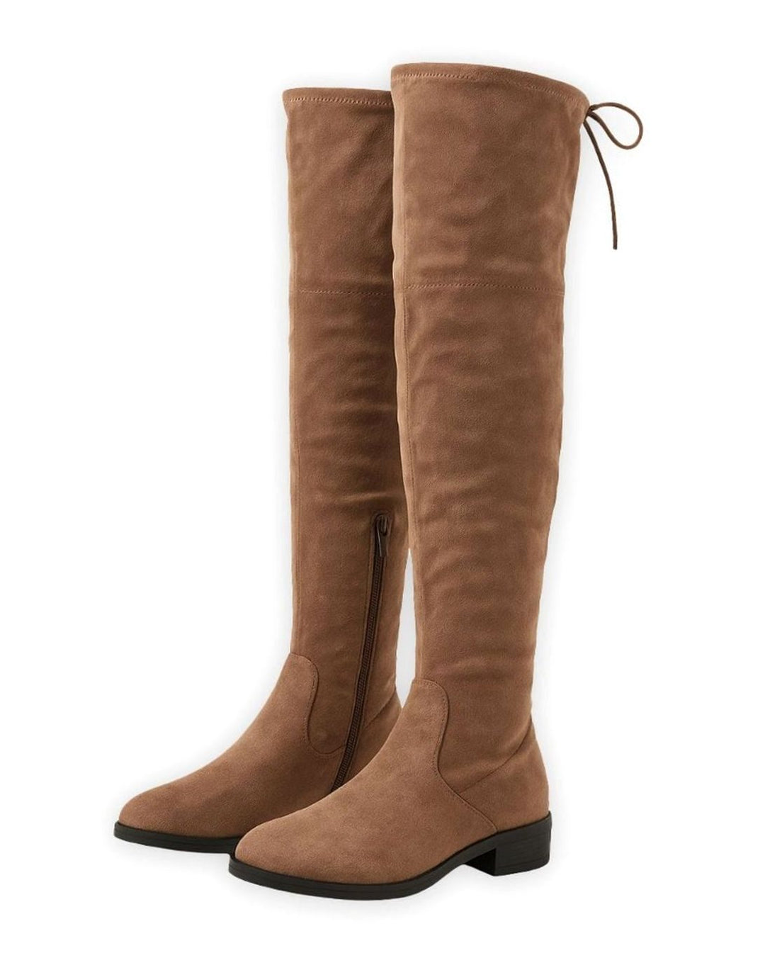 Women's Flat Over-the-Knee Faux Suede Side-Zip Boots - Tan
