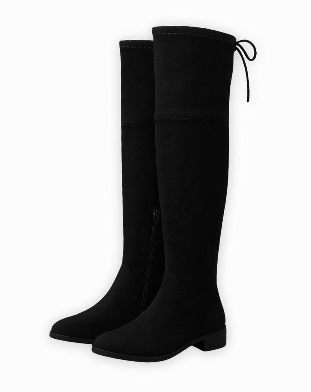 Women's Flat Over-the-Knee Faux Suede Side-Zip Boots - Black