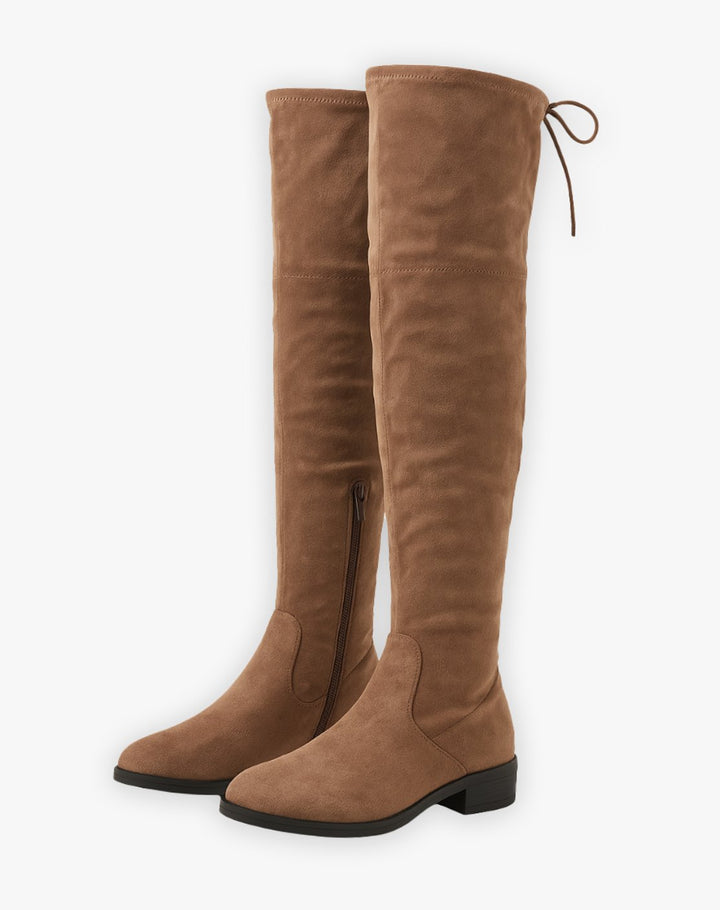 Women's Flat Over-the-Knee Suede Boots Side Zip - Brown