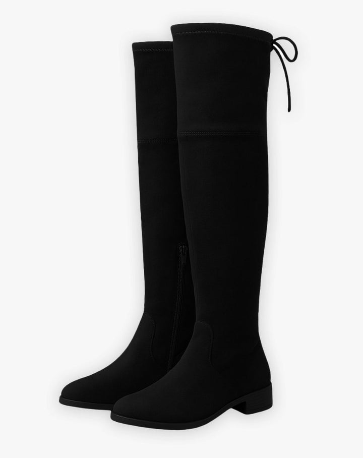 Women's Flat Over-the-Knee Suede Boots Side Zip - Black
