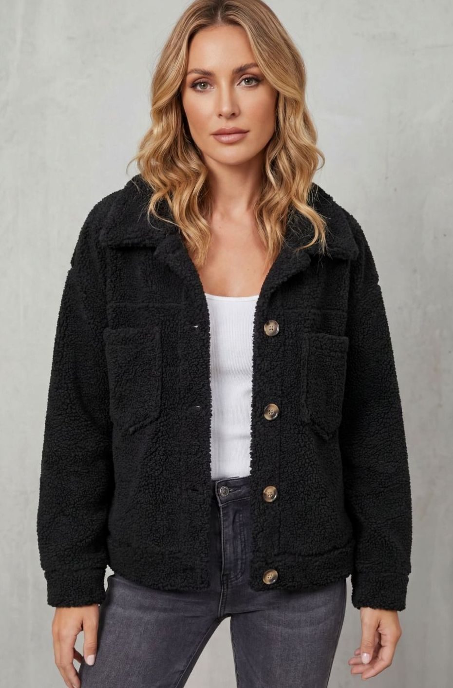 Women's Fleece Button-Up Teddy Jacket Relaxed Fit
