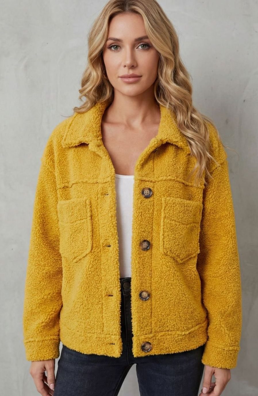 Women's Fleece Button-Up Teddy Jacket Relaxed Fit