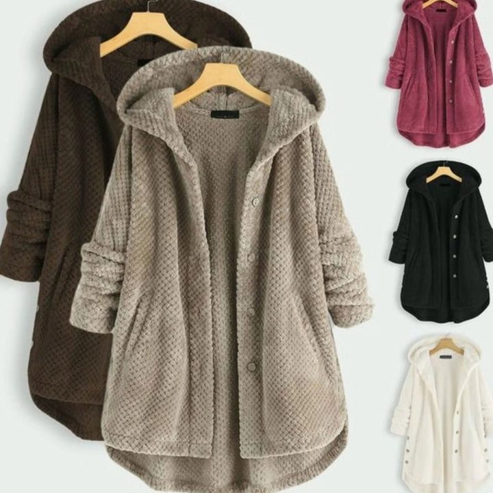 Women's Fleece Hooded Button-Up Mid-Length Winter Coat