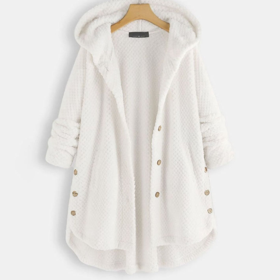 Women's Fleece Hooded Button-Up Mid-Length Winter Coat - White