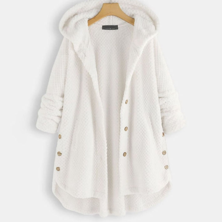 Women's Fleece Hooded Button-Up Mid-Length Winter Coat - White
