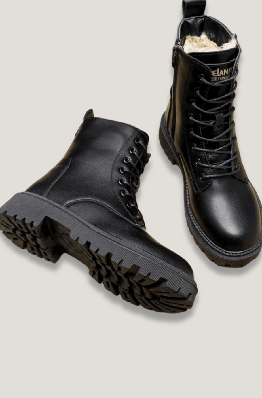 Women's Fleece-Lined Black Lace-Up Winter Combat Boots