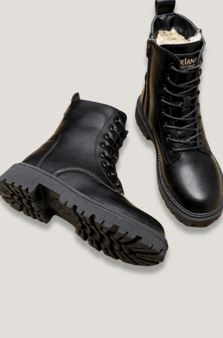 Women's Fleece-Lined Black Lace-Up Winter Combat Boots