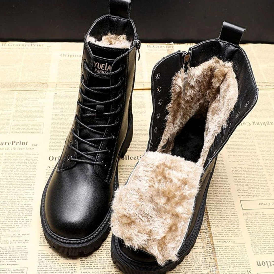 Women's Fleece-Lined Black Lace-Up Winter Combat Boots