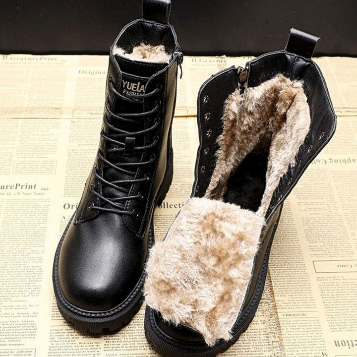 Women's Fleece-Lined Black Lace-Up Winter Combat Boots