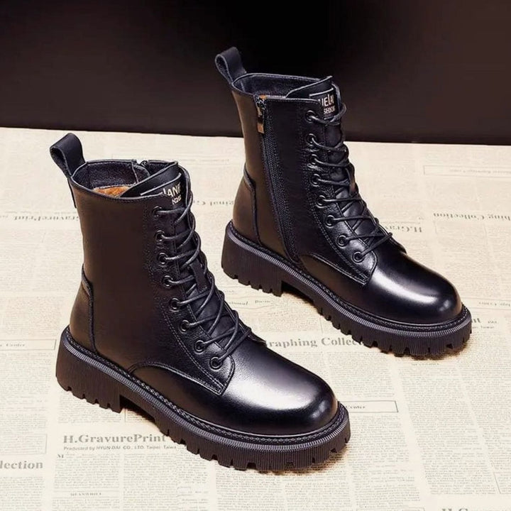 Women's Fleece-Lined Black Lace-Up Winter Combat Boots