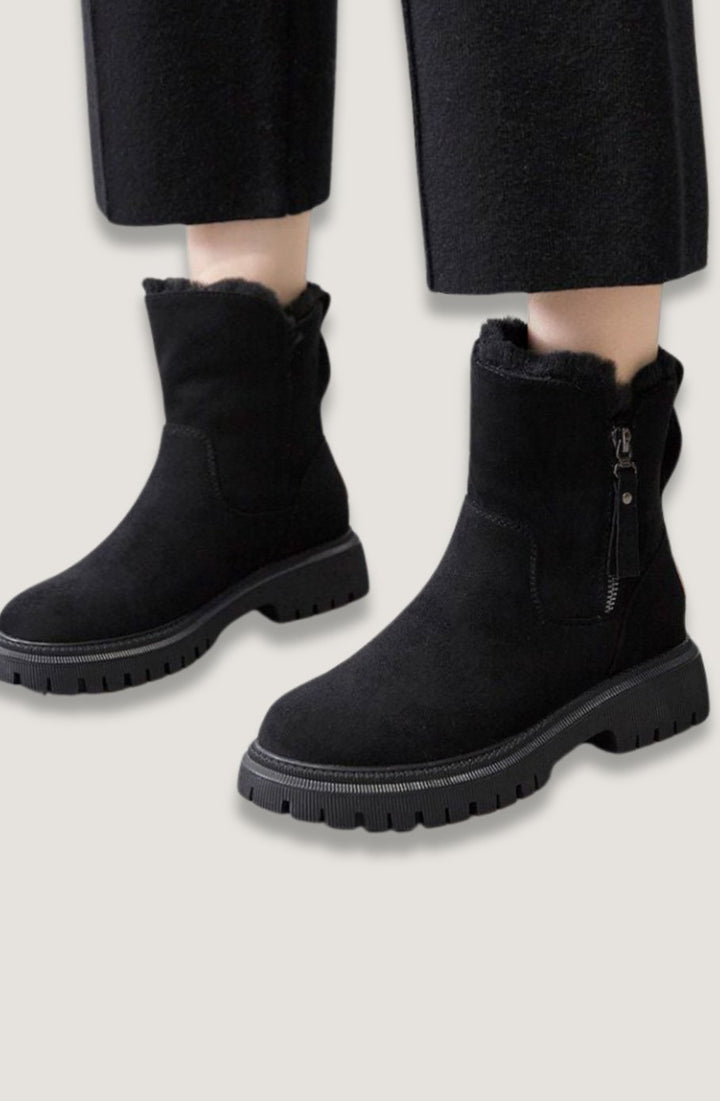 Women's Fleece-Lined Chunky Sole Zip-Up Ankle Boots