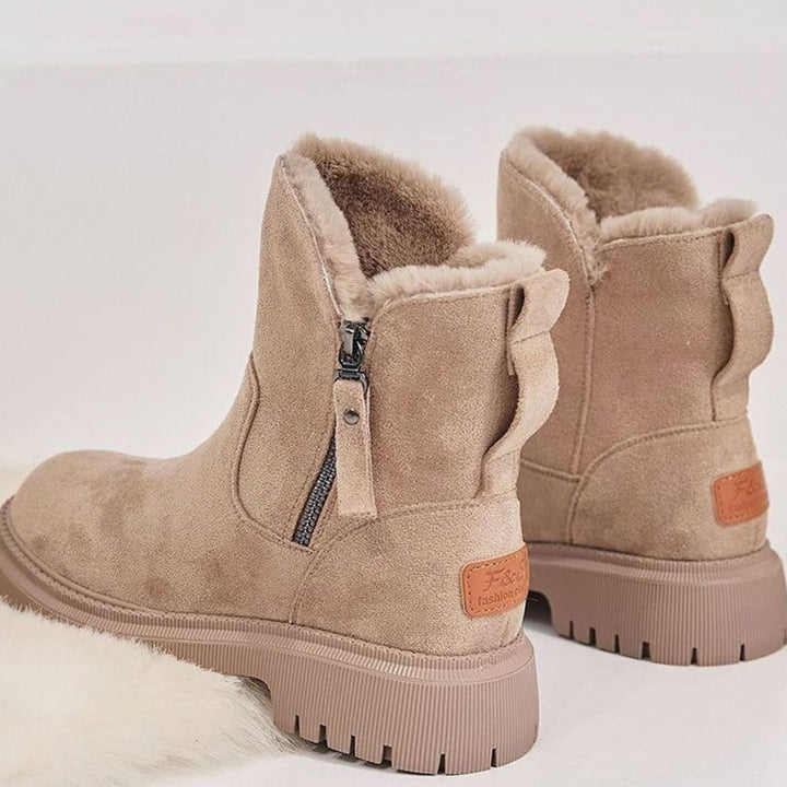 Women's Fleece-Lined Chunky Sole Zip-Up Ankle Boots